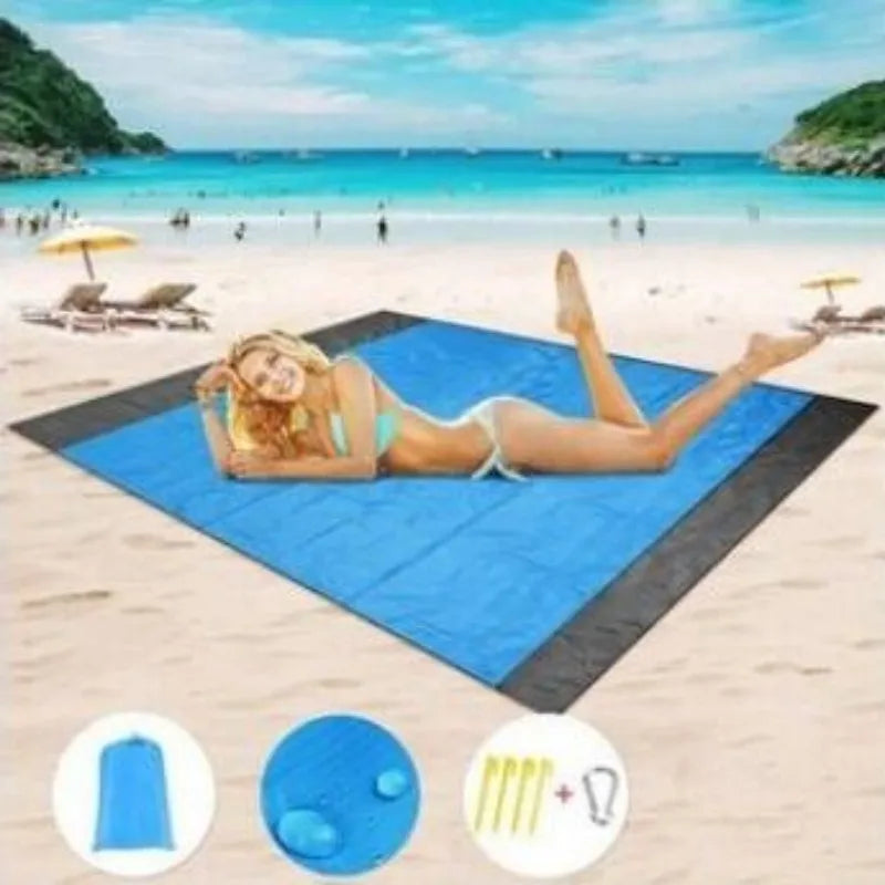 Camping mat with 4 foldable corner stakes, suitable for outdoor camping, travel, vacation, and long-distance travel mats