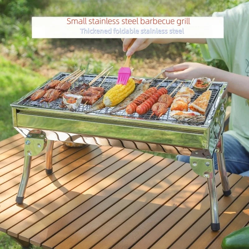 Stainless steel grill, folding home barbecue grill, portable barbecue grill, outdoor! Bring a barbecue grill to the camping part