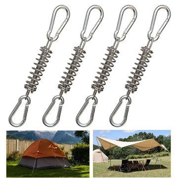 4/6Pcs Camping Tent Wind Rope Spring Buckle Tent Tensioner Camping Deck Pegs with Carabiner Clips Awning Tightener Fixed Hook